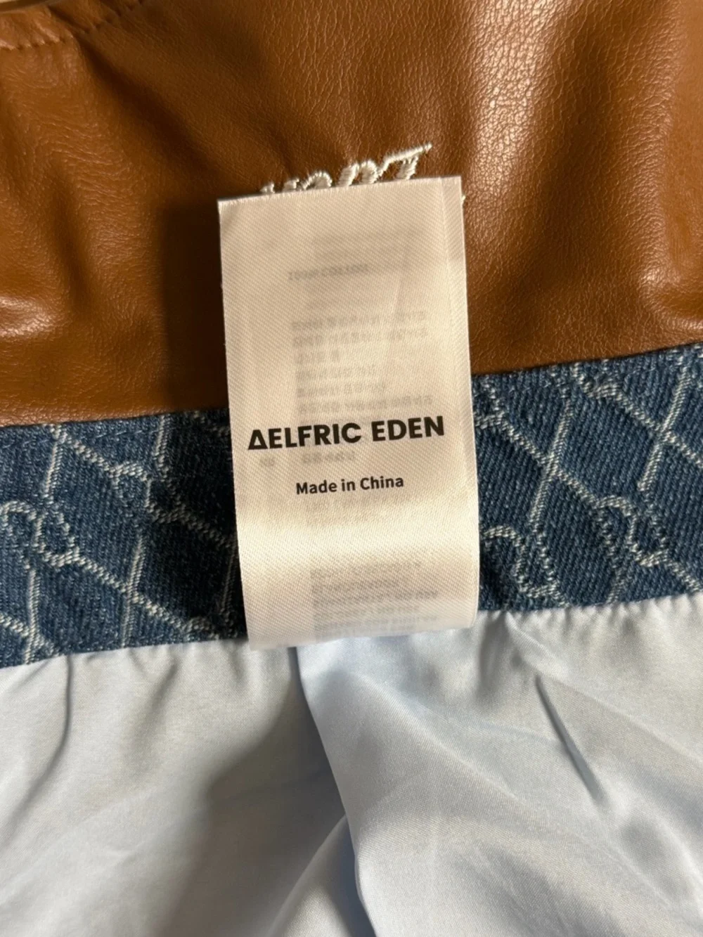 Aelfric Eden Navy Patterned Pleated Skirt with Brown Faux-Leather Waistband - Picture 7 of 7